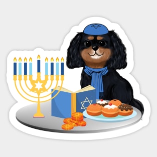 Hanukkah Black and Tan Cavalier King Charles Spaniel Sticker